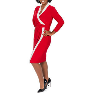 Kasper Red & White Colorblock Midi Dress - Plus Size Work Dress